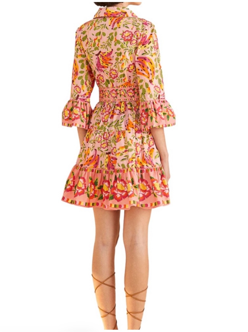 FARM RIO Painted Bananas Organic Cotton Ruffle Belted Mini Dress - Size XS - Picture 4 of 13
